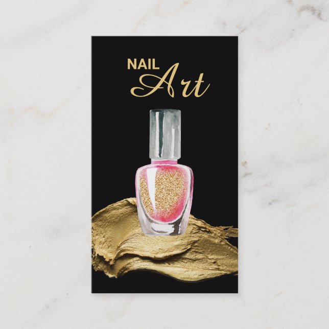 *~* Gold Glitter Strokes Nail Art Polish Bottle Business Card (Front)