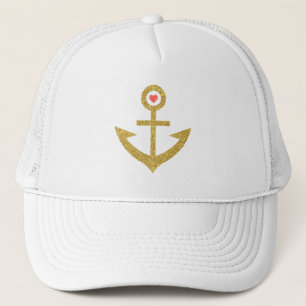 Gold Glitter Stylised Nautical Boat Anchor Trucker Hat