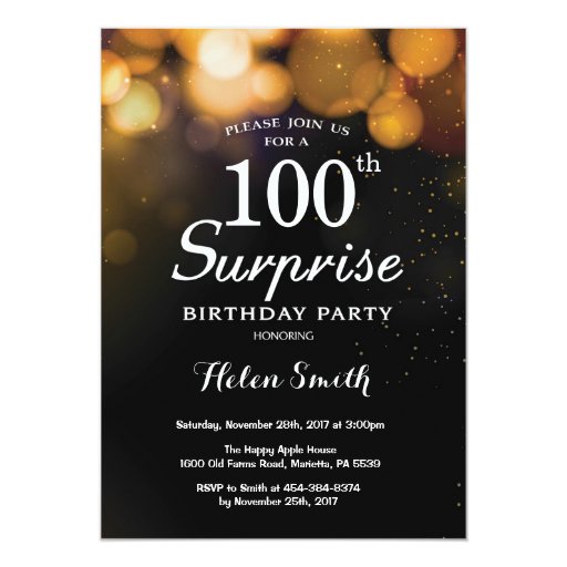 Image of Gold Glitter Surprise 100th Birthday Invitation