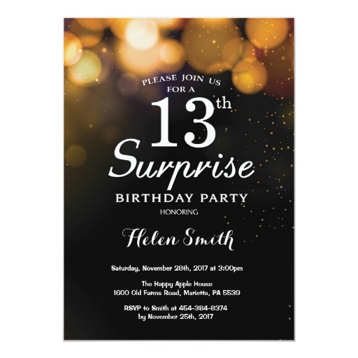 Image of Gold Glitter Surprise 13th Birthday Invitation