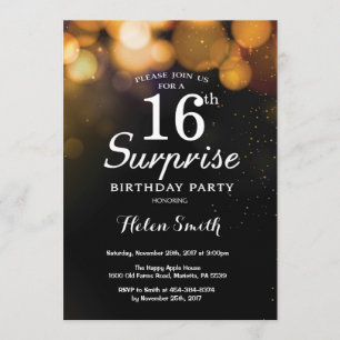 Gold Glitter Surprise 16th Birthday Invitation