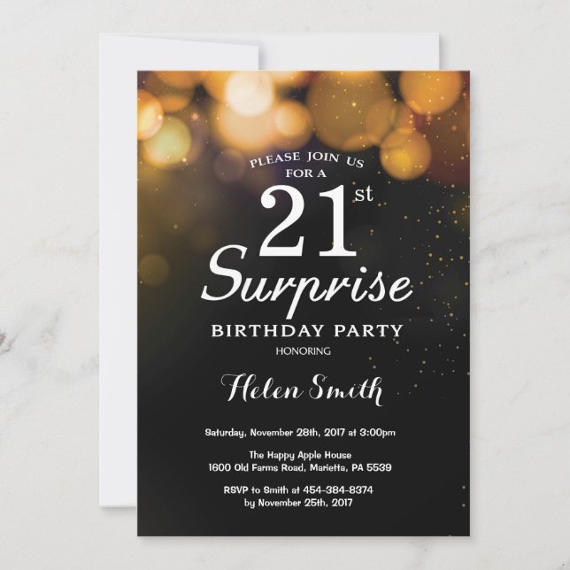 Gold Glitter Surprise 21st Birthday Invitation (Front)