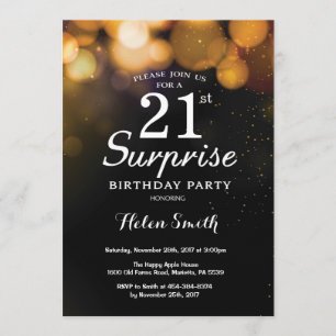 Gold Glitter Surprise 21st Birthday Invitation