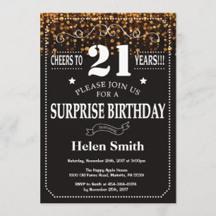 Gold Glitter Surprise 21st Birthday Invitation
