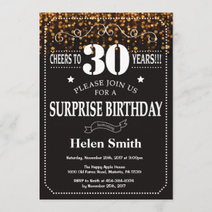 Gold Glitter Surprise 30th Birthday Invitation