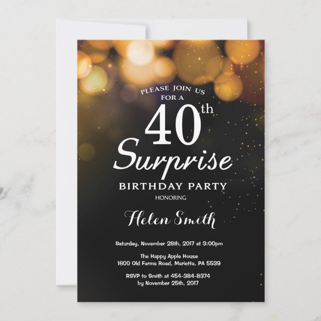 Gold Glitter Surprise 40th Birthday Invitation (Front)