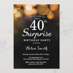 Gold Glitter Surprise 40th Birthday Invitation