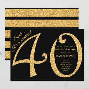 Gold Glitter Surprise 40th Birthday Party Invitation