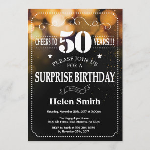 Gold Glitter Surprise 50th Birthday Invitation