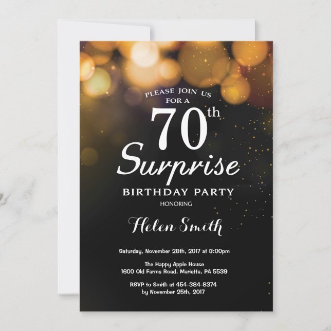 Gold Glitter Surprise 70th Birthday Invitation (Front)