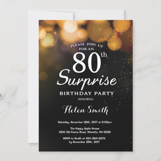 Gold Glitter Surprise 80th Birthday Invitation (Front)