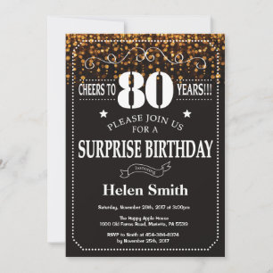 Gold Glitter Surprise 80th Birthday Invitation