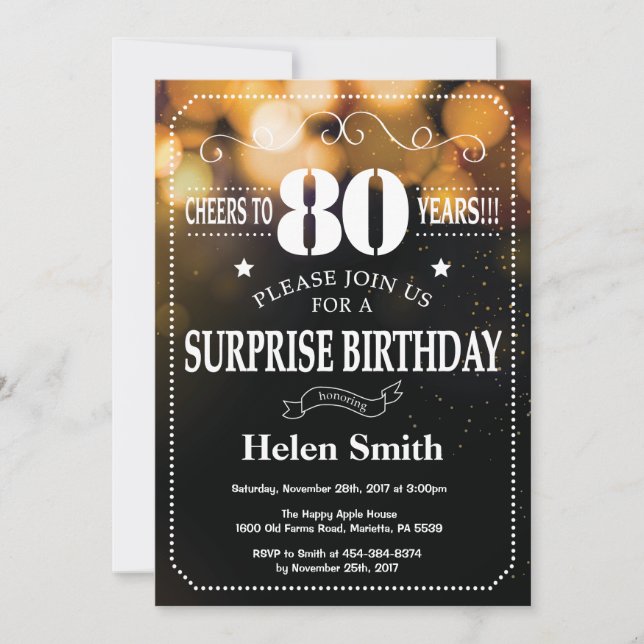 Gold Glitter Surprise 80th Birthday Invitation (Front)