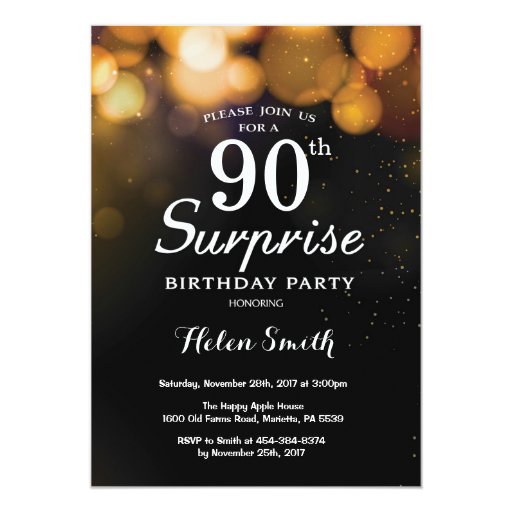 Image of Gold Glitter Surprise 90th Birthday Invitation