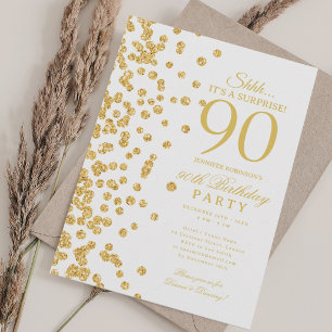 Gold Glitter Surprise 90th Birthday Party Invitation