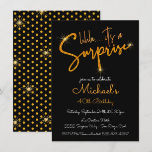 Gold Glitter Surprise Birthday Party Invitation