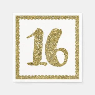 Gold Glitter Sweet 16 16TH Birthday Party Napkin