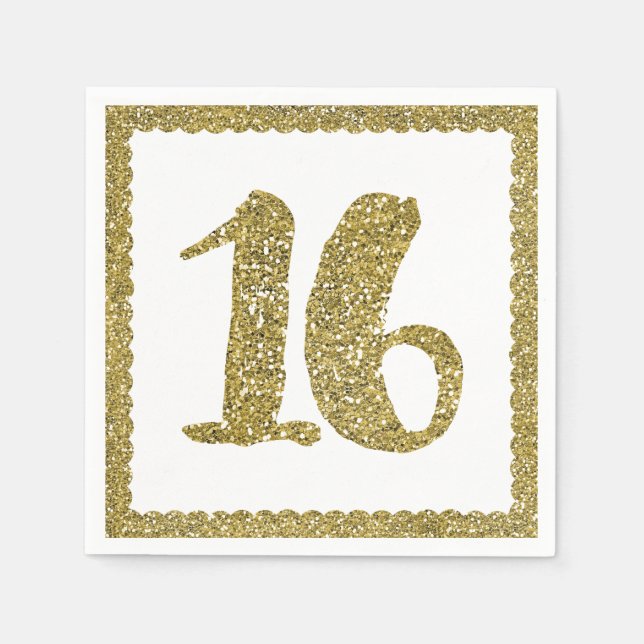 Gold Glitter Sweet 16 16TH Birthday Party Napkin (Front)