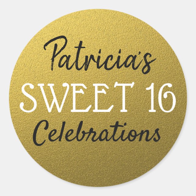 Gold Glitter Sweet 16 Birthday Classic Round Sticker (Front)