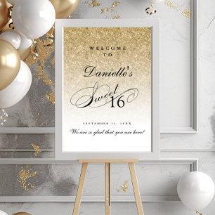 Gold Glitter Sweet 16 Personalised Welcome Poster