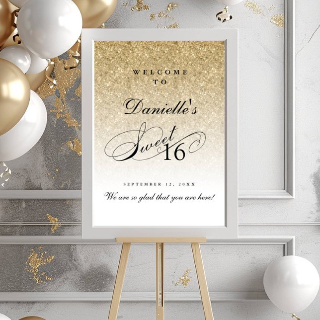Gold Glitter Sweet 16 Personalised Welcome Poster (Creator Uploaded)