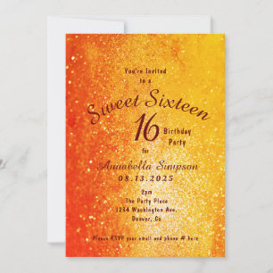 Gold Glitter Sweet Sixteen 16 Birthday Invitation