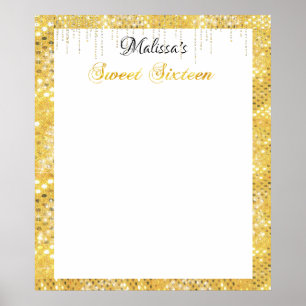 Gold Glitter Sweet Sixteen Bat Mitzvah Sign in