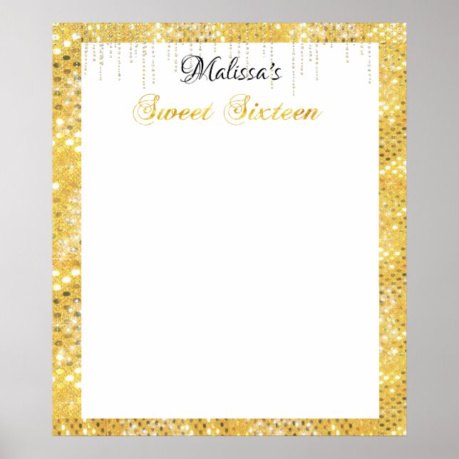 Gold Glitter Sweet Sixteen Bat Mitzvah Sign in (Front)