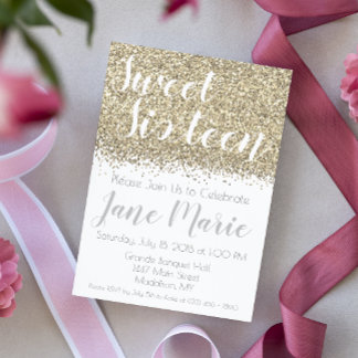 Gold Glitter Sweet Sixteen Birthday Invitation