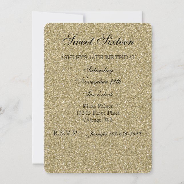 Gold Glitter Sweet Sixteen Invitation (Back)
