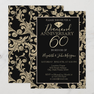 Gold Glitter Swirls Diamond Wedding Anniversary Invitation