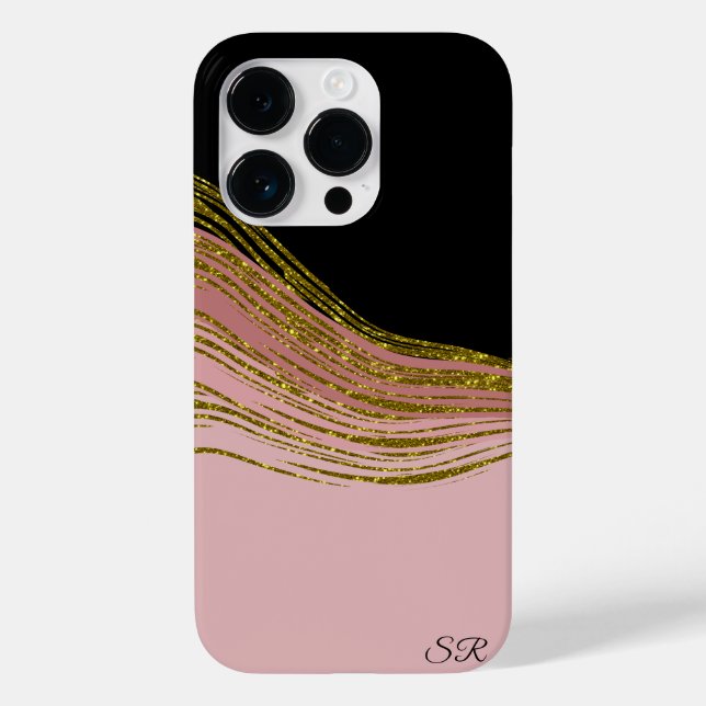 Gold Glitter Swish, Blush and Black Personalised Case-Mate iPhone Case (Back)