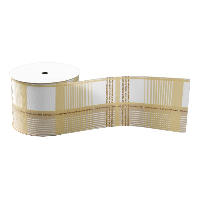 Gold glitter tartan  grosgrain ribbon (Spool)