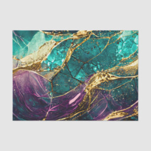 Gold Glitter Teal and Purple Glass Art Decoupage Tissue Paper