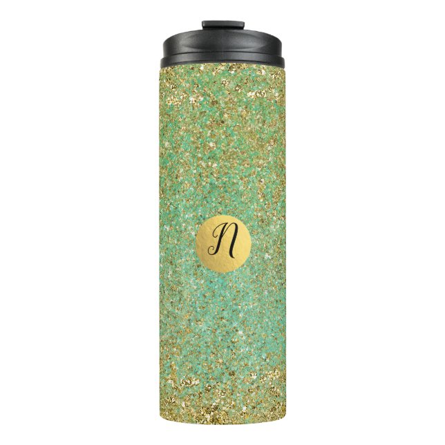 Gold Glitter Teal Aqua Modern Glam Trendy Thermal Tumbler (Front)