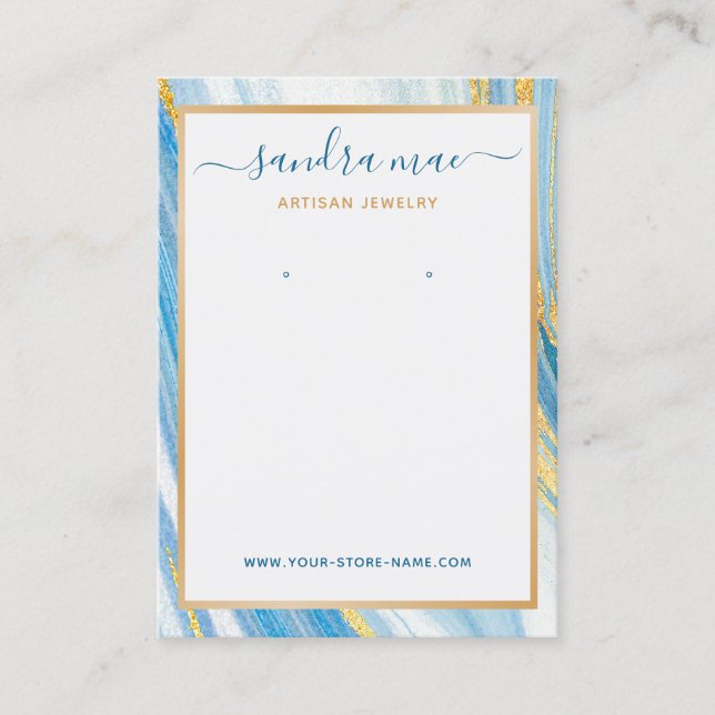 Gold Glitter Teal Blue Marble Jewellery Display Ca Business Card (Front)
