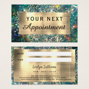 Gold glitter teal opal appointment card