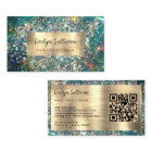Gold glitter teal opal business card
