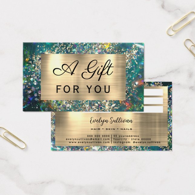 Gold glitter teal opal gift card (Office)