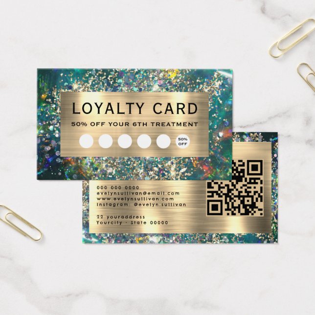 Gold glitter teal opal loyalty card (Office)
