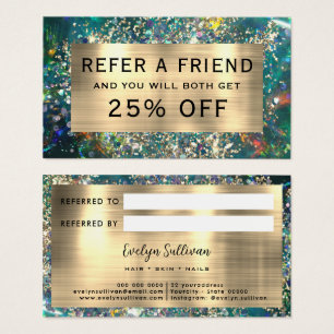 Gold glitter teal opal referral card