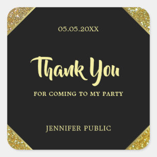 Gold Glitter Template Thank You Hand Script Text Square Sticker