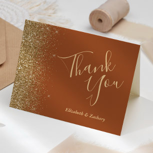 Gold Glitter Terracotta Wedding Thank You Card