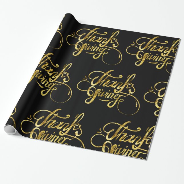 Gold Glitter Text Design- Thanksgiving Wrapping Paper (Unrolled)
