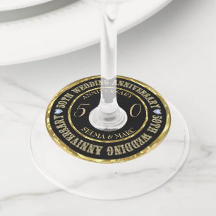 Gold Glitter Text Wine Glass Tag