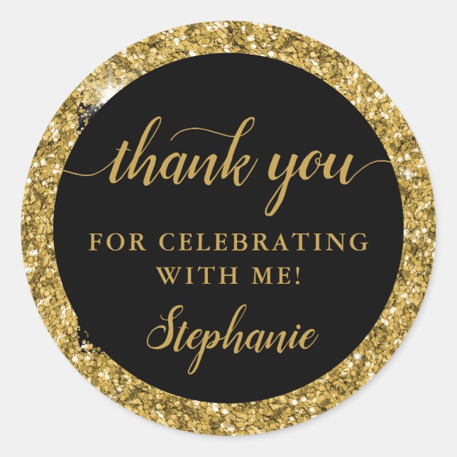 Gold Glitter Thank You Birthday Party Favour Classic Round Sticker (Front)