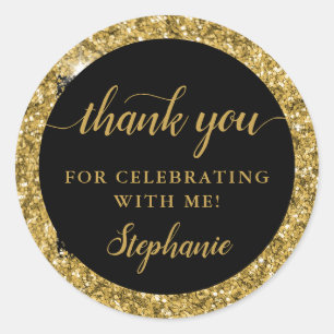 Gold Glitter Thank You Birthday Party Favour Classic Round Sticker