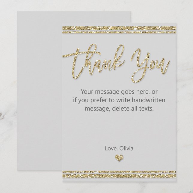 Gold Glitter Thank You Card (Front/Back)