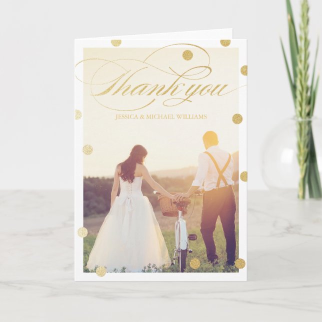 Gold Glitter Thank You Cards | Wedding (Front)