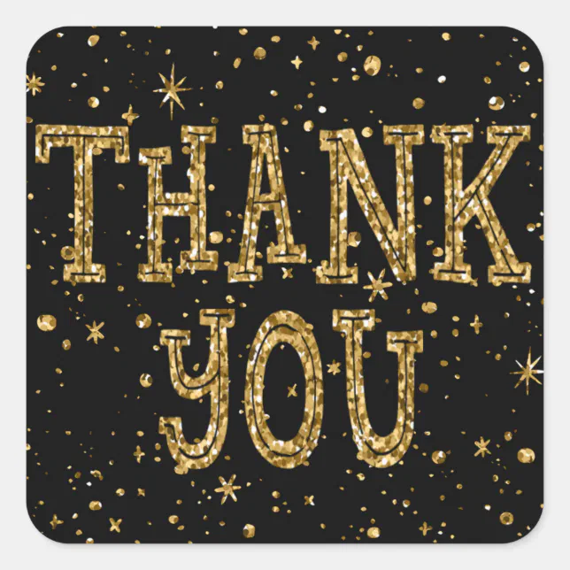 Gold Glitter Thank You (Changeable Black Colour) Square Sticker | Zazzle